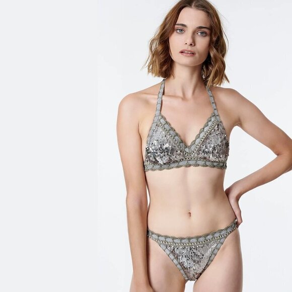 NWT Sugarfree sequin crochet metallic bikini top & bottom set - Picture 2 of 16